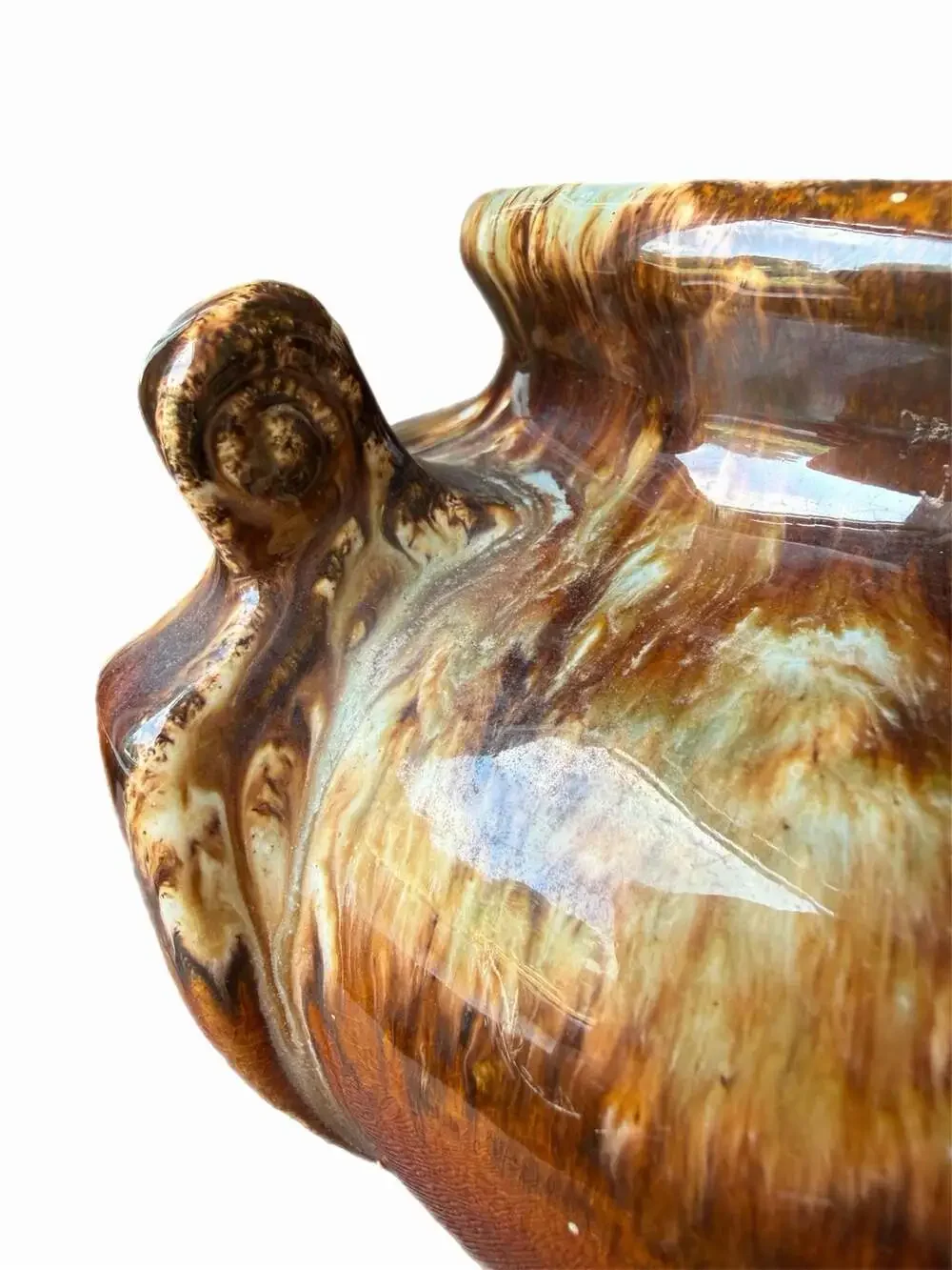 Vintage 1930s Brush McCoy Onyx Line Brown Drip Glaze Pottery Urn Vase